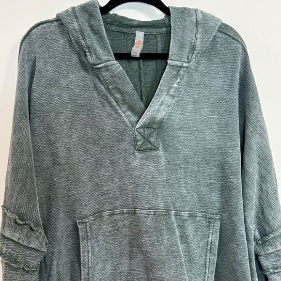 Mono B Women's S/M Sage Green Hooded Pullover with Kangaroo Pocket & High-Low He - Picture 2 of 7